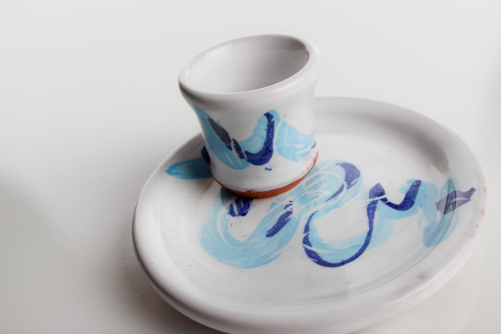 Ceramic Portable Communion Set Organist Set Blue Waters