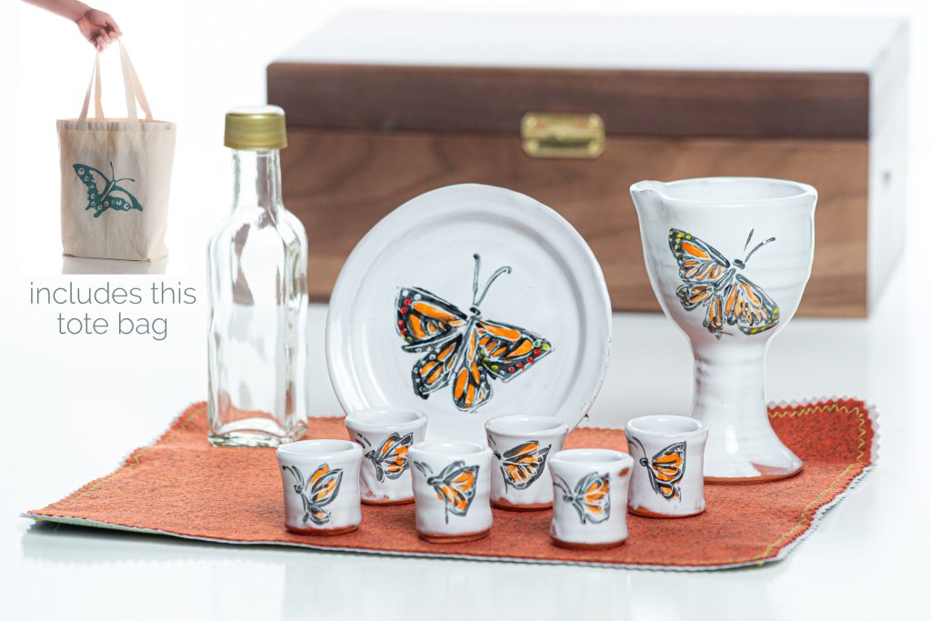 Ceramic Portable Communion Set Small Group Set Butterfly