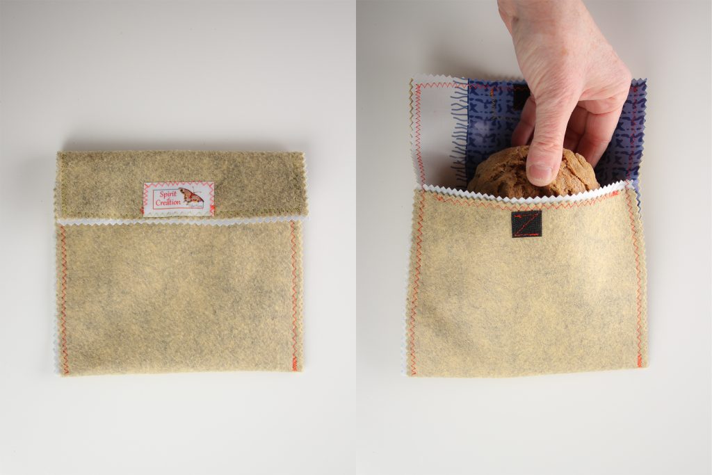 Small felt and oilcloth bag (approx. 7"x 7") for bread or wafers