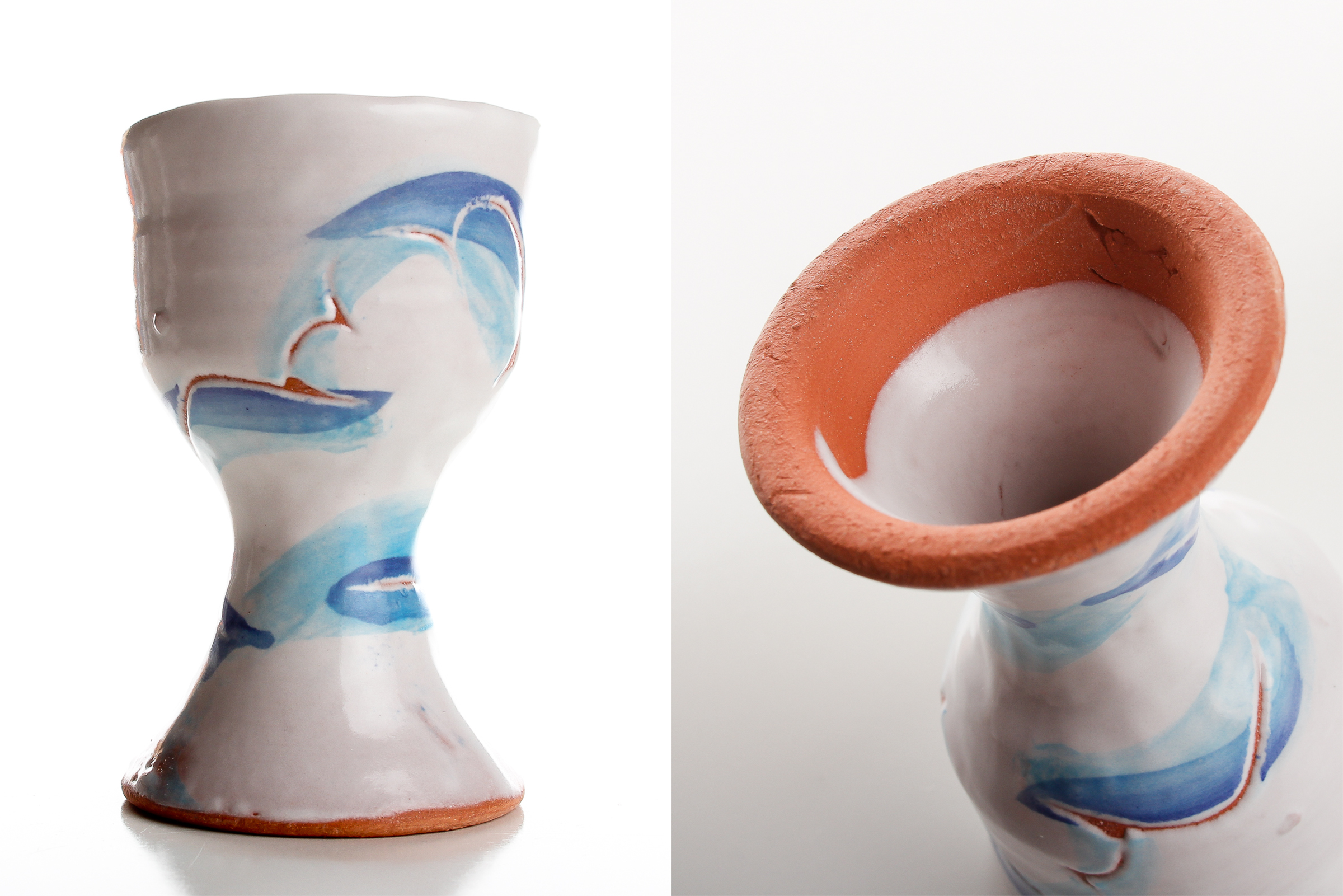 Handthrown and decorated ceramic communion chalice )approx. 3 1/2 inches tall).