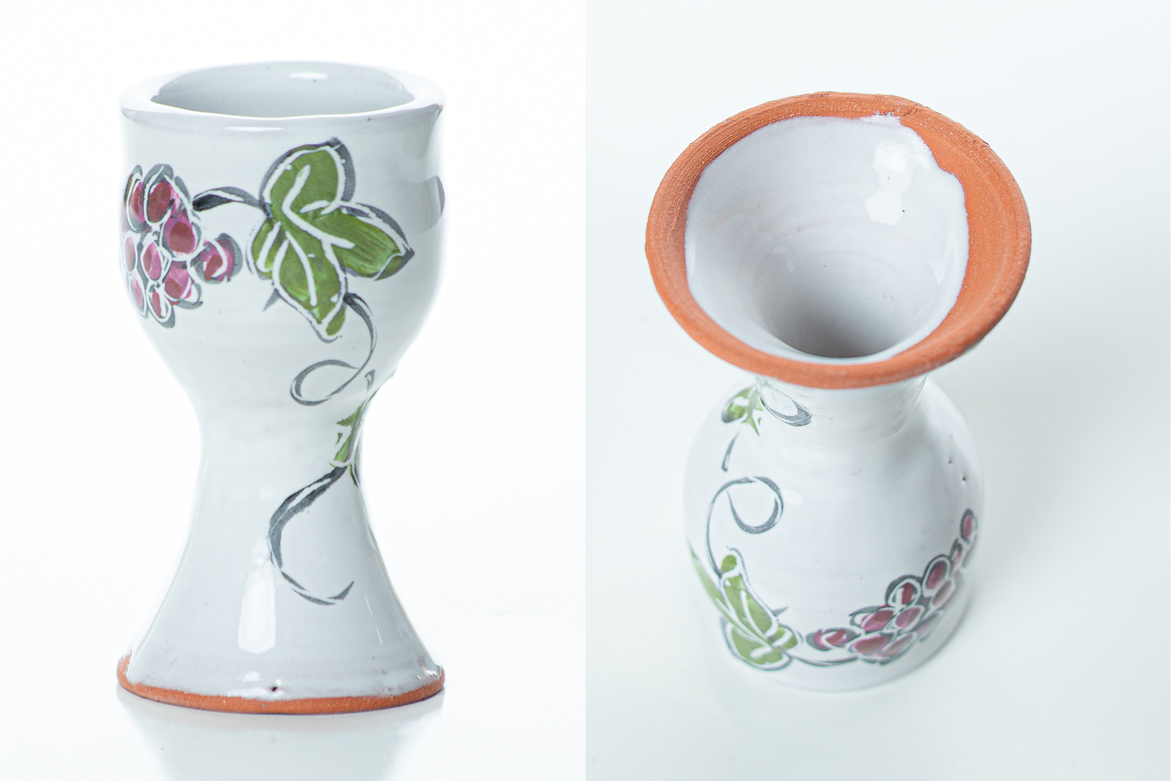 Handthrown and decorated ceramic communion chalice )approx. 3 1/2 inches tall).